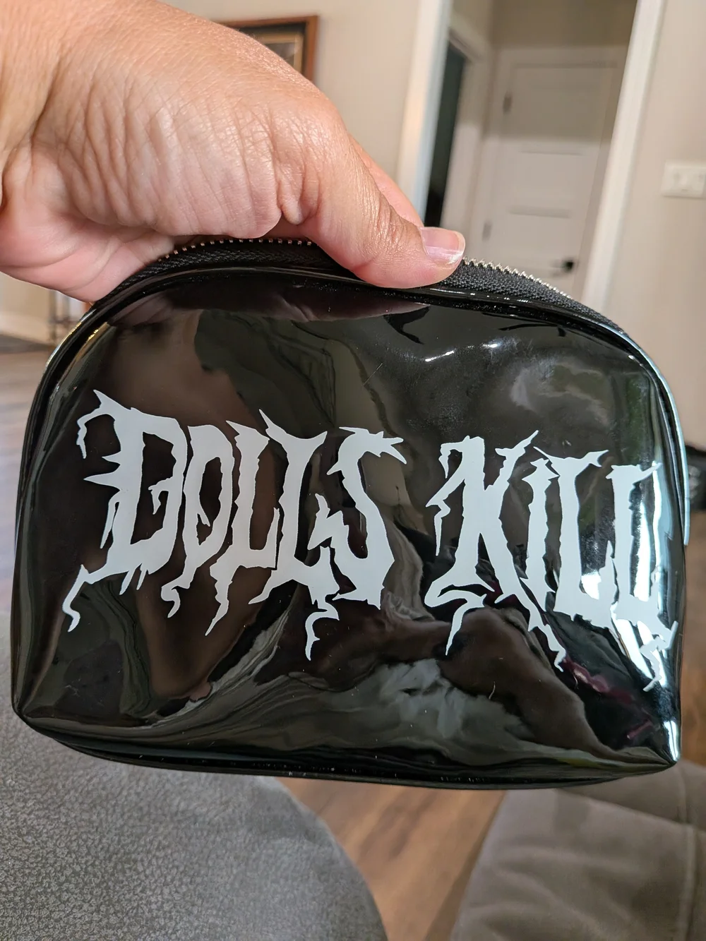 Edgy Black 'Dolls Kill' Vinyl Cosmetic Pouch